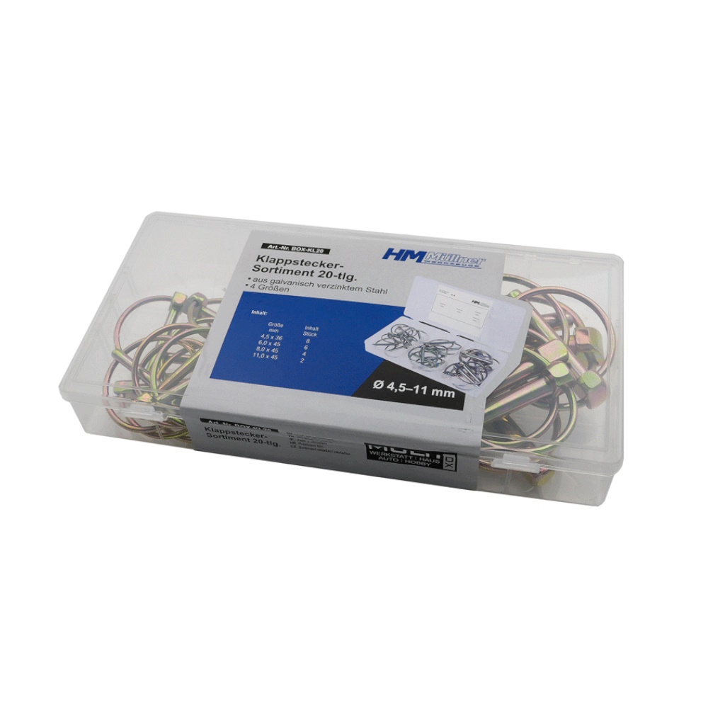 HM Müllner Klappstecker-Sortiment 20-tlg. galvanisch verzinkt – 4 Größen – BOX