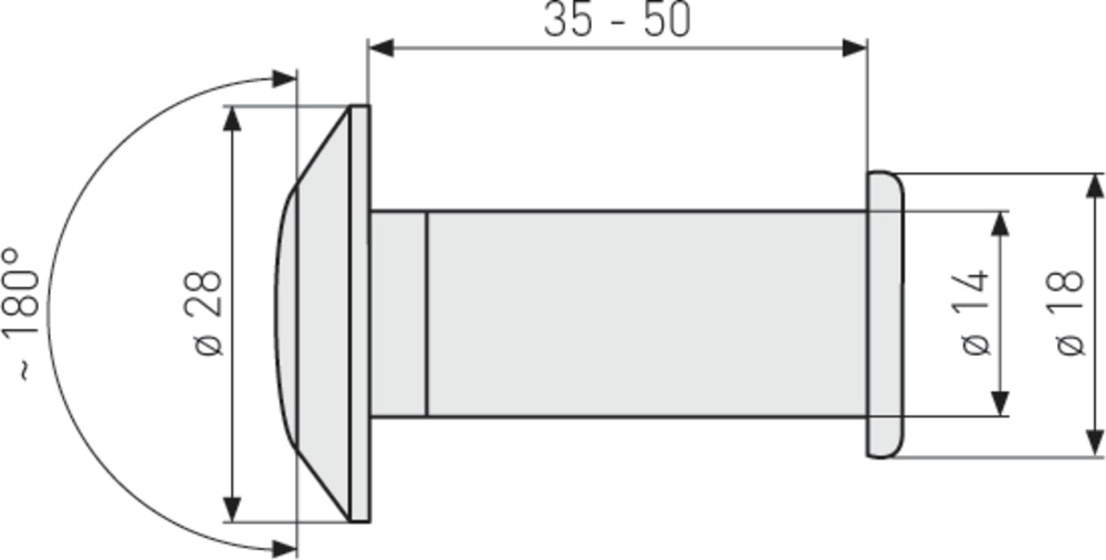 Abus Türspion 2200 - Messinggehäuse - 180° - Türstärke 35-53mm - 03833