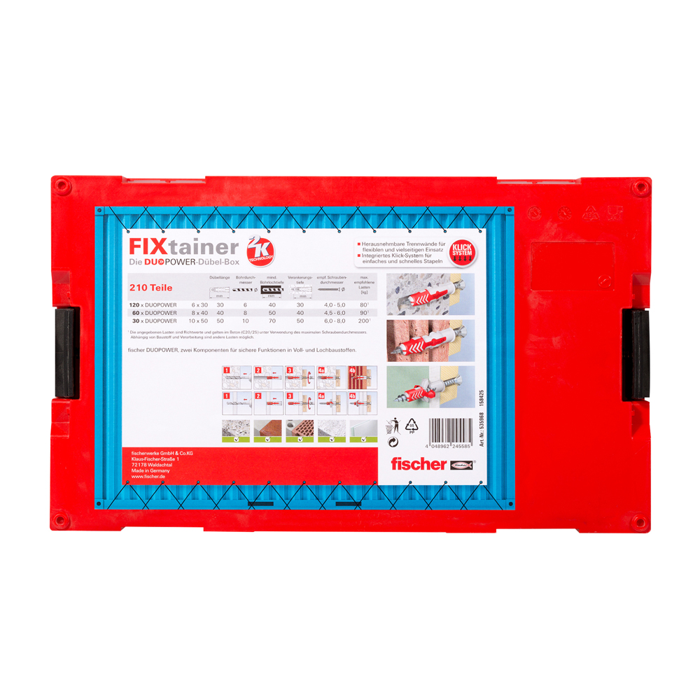 Fischer Dübel DUOPOWER FIXtainer Sortimentsbox - 535968 - 210 Stück