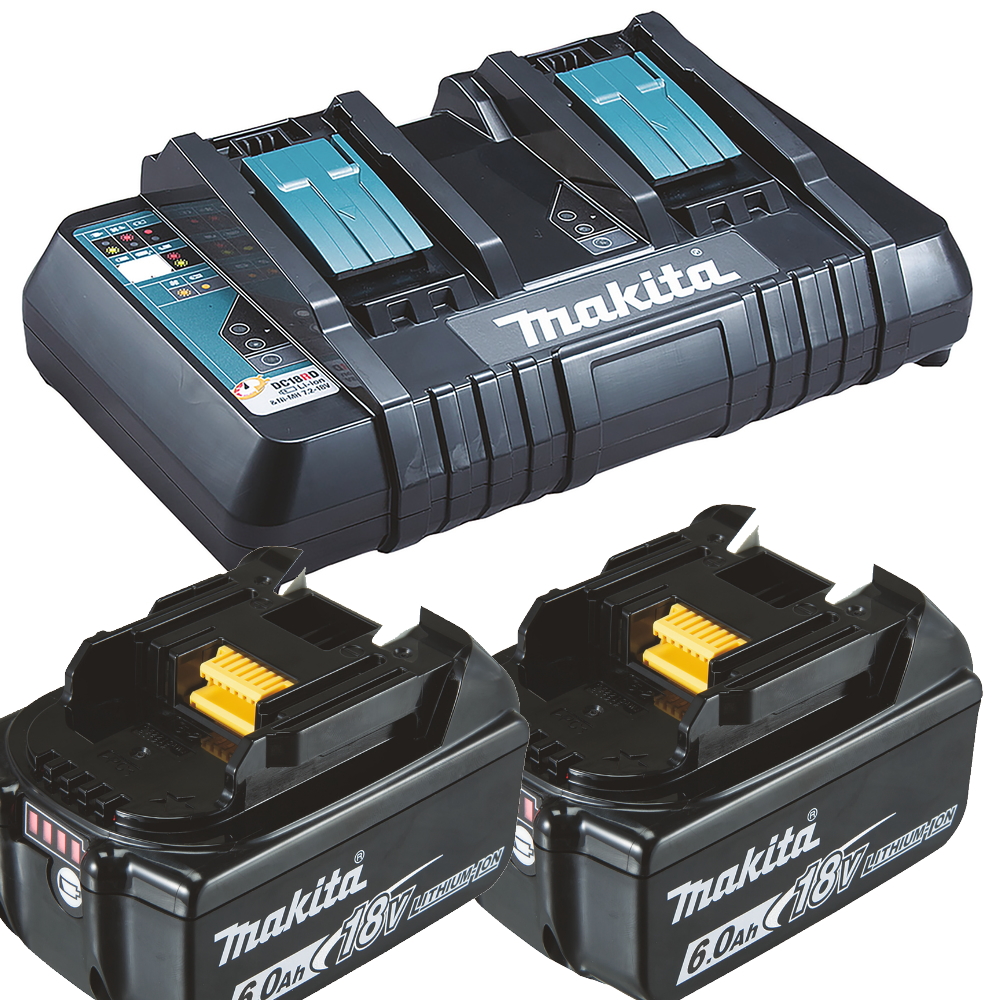 Makita Akkus Ladegerät - DC18RD - 196933-6 - 14,4-18V + 2x Akku BL1860B 6AH