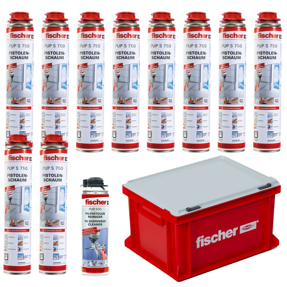 Fischer Pistolenschaum Set PUP S 750ml 10x Schaum + Reiniger + Transportbox