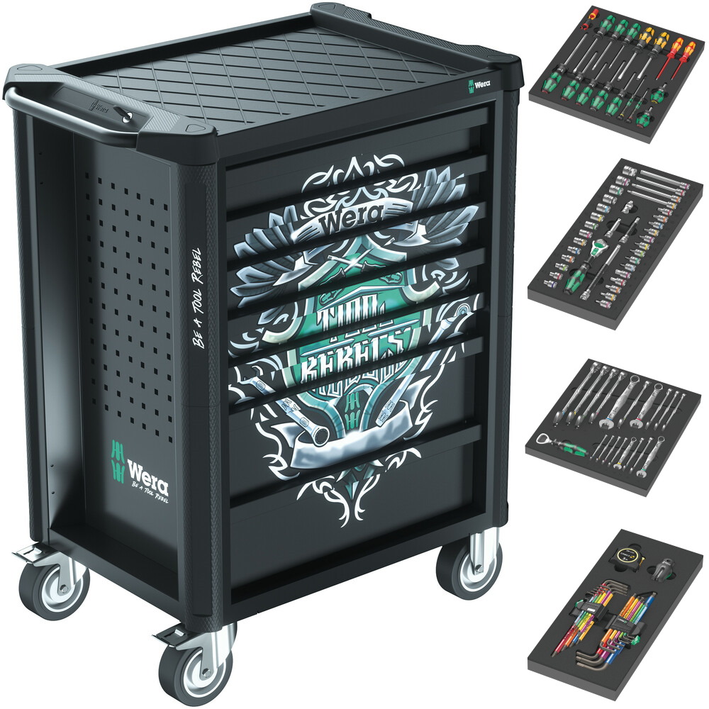 Wera Werkstattwagen Tool Rebel 1 9700 Doppelpack 2 Stück - bestückt - 94 teilig