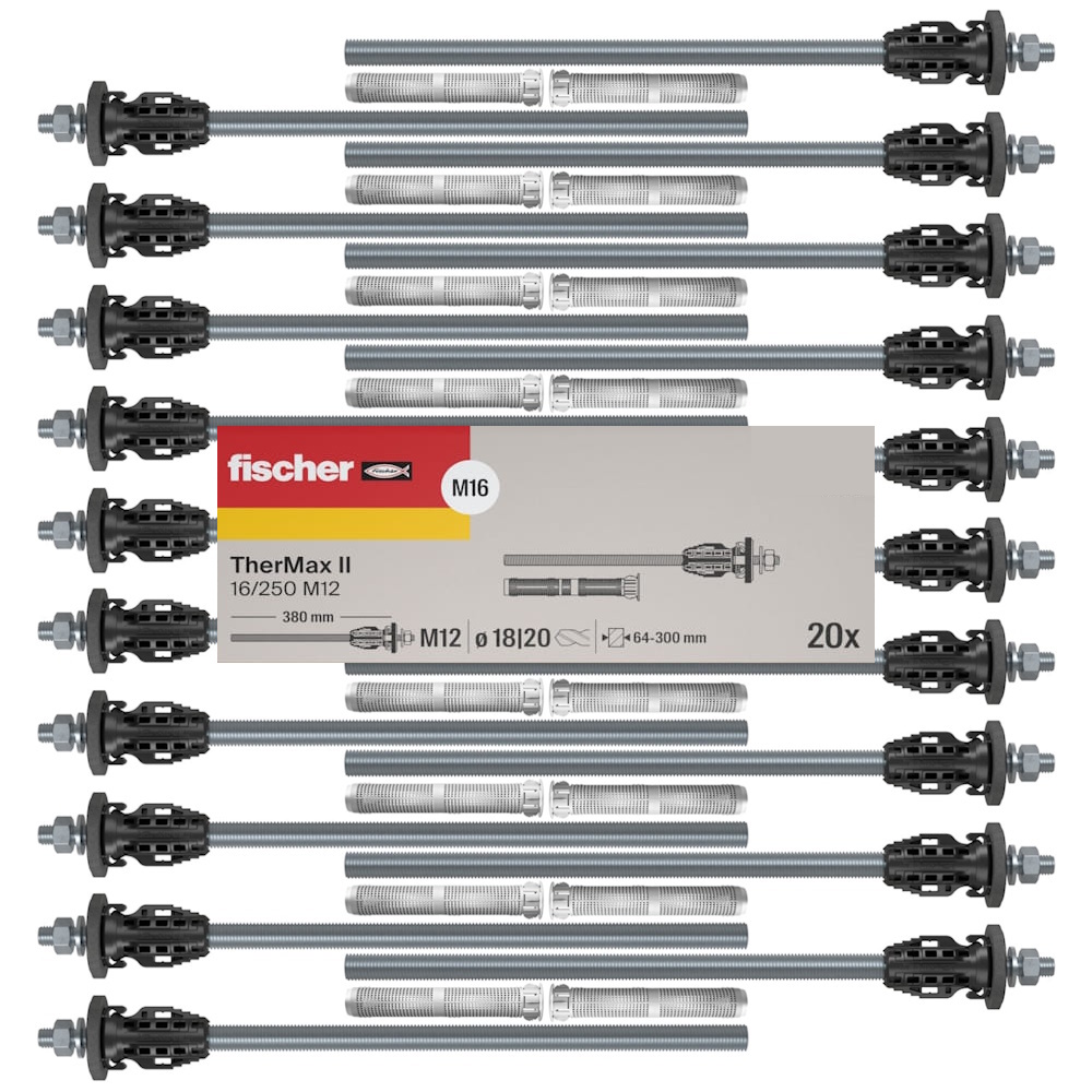 Fischer Dübel Abstandsmontagesystem SET 20 Stück TherMax 2 II 16/250 M12 - WDVS