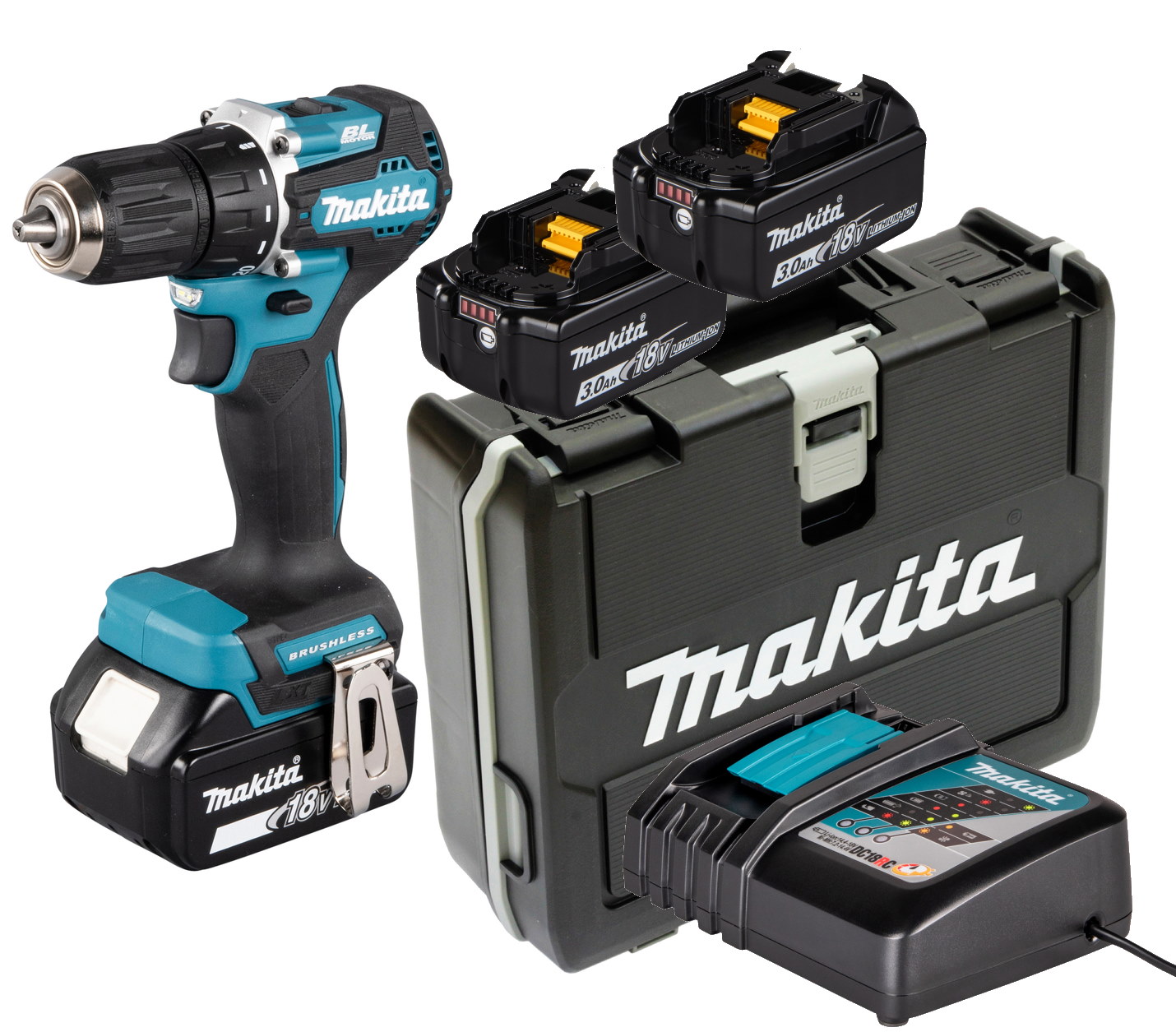 Makita Akku-Bohrschrauber DDF487RFE3 - Koffer - inkl. Ladegerät + 3x 3Ah Akkus