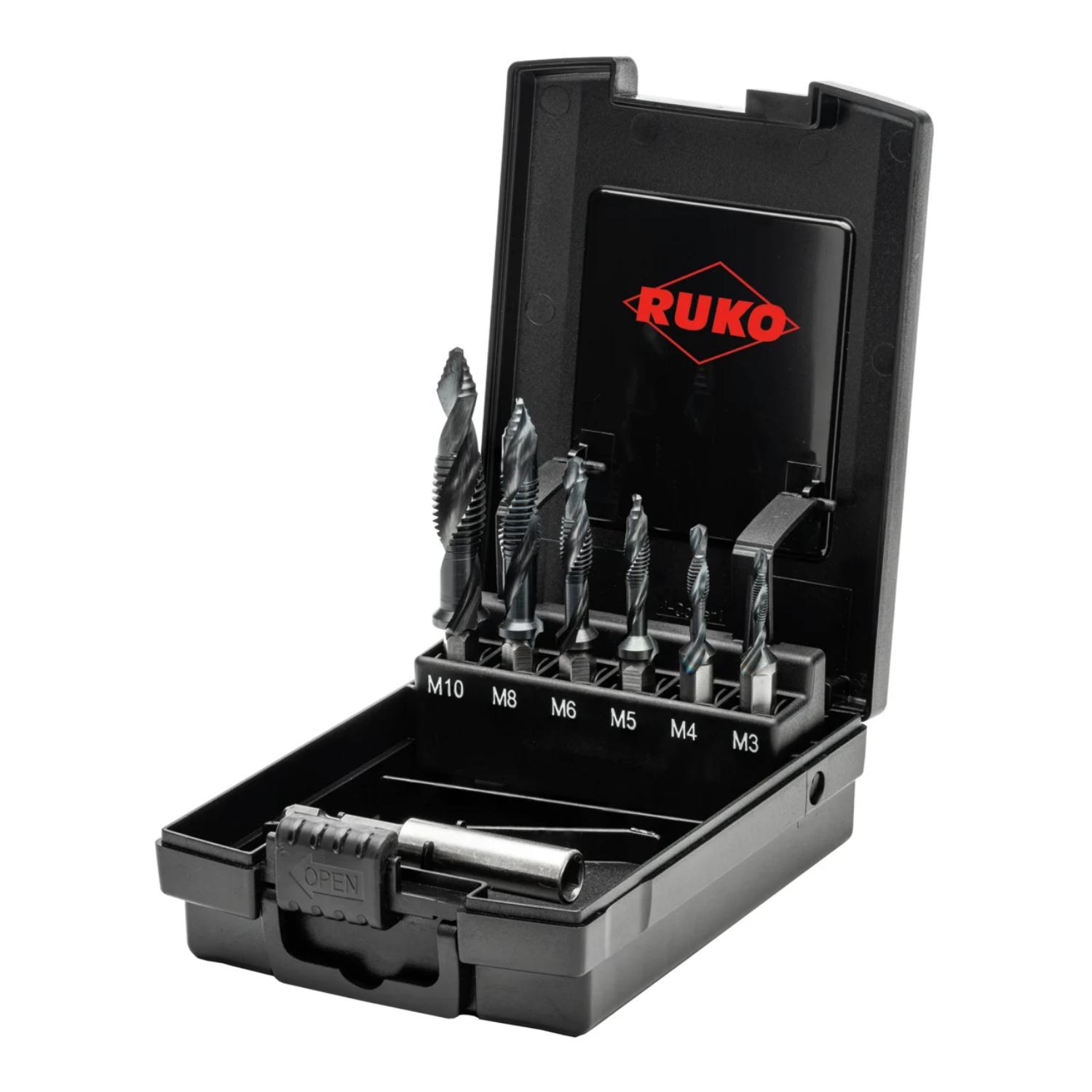 RUKO Kombi-Gewindebohrer-Set M3-M10 + Adapter - ULTIMATECUT RUnaTEC - HSS