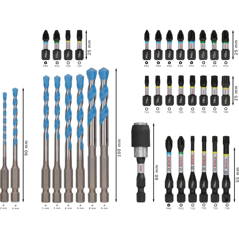 Bosch Schrauber Bit-Set - Pro Impact Bit-Set - farbcodierte Ringe - 35-teilig