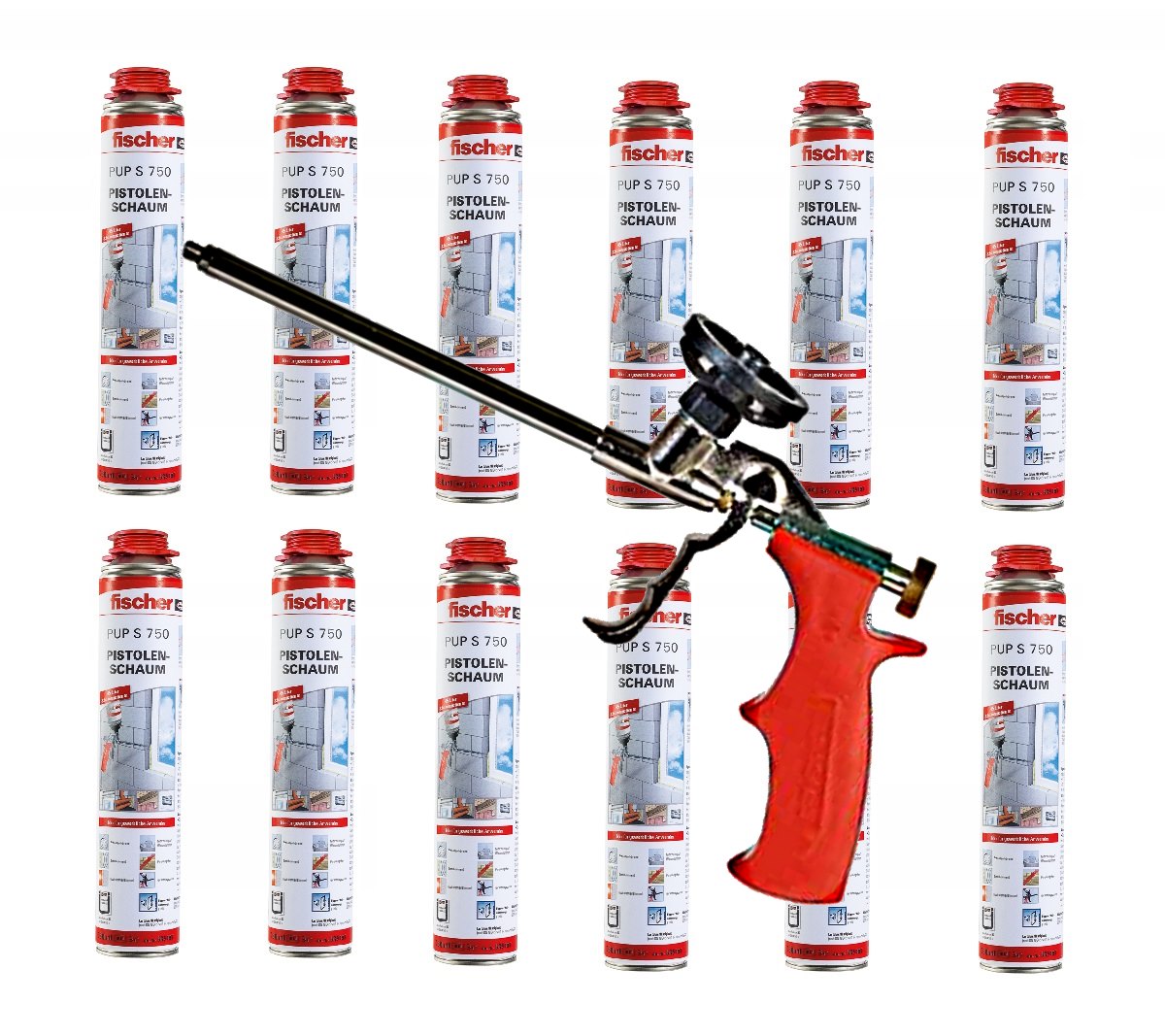 Fischer Pistolenschaum PUP S 750ml B2 1K - 12 Stück + 1x Fischer Schaumpistole
