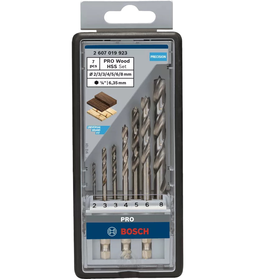 Bosch PRO Wood HSS Holzspiralbohrer-Set - 7-tlg. - 2,3,3,4,5,6,8mm - 2607019923