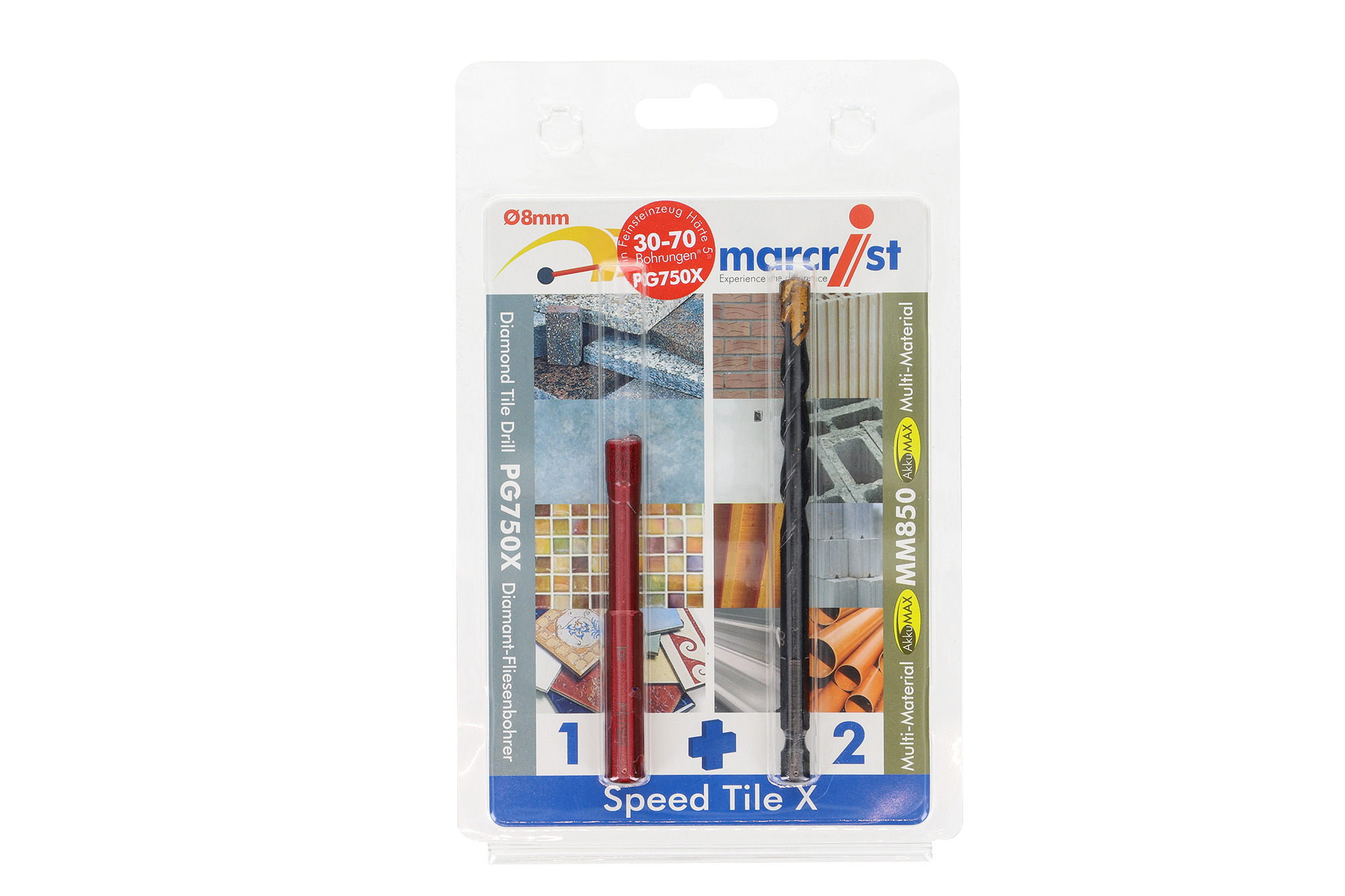 Marcrist Fliesenbohrer 8mm Speed Tile X Set PG750X + MM850 AkkuMAX - 496503008