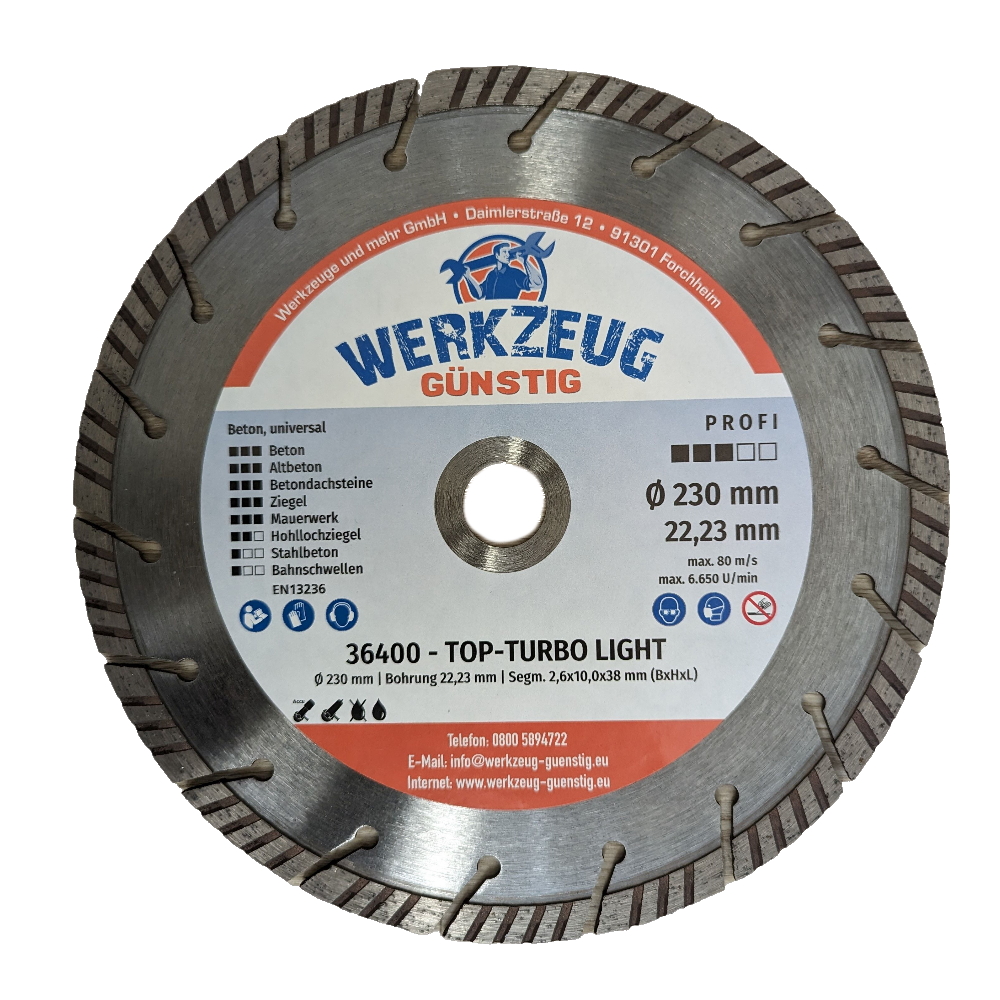 Diamanttrennscheibe 230mm - Beton - Universal - Betonstahl - Ziegel - mit Logo