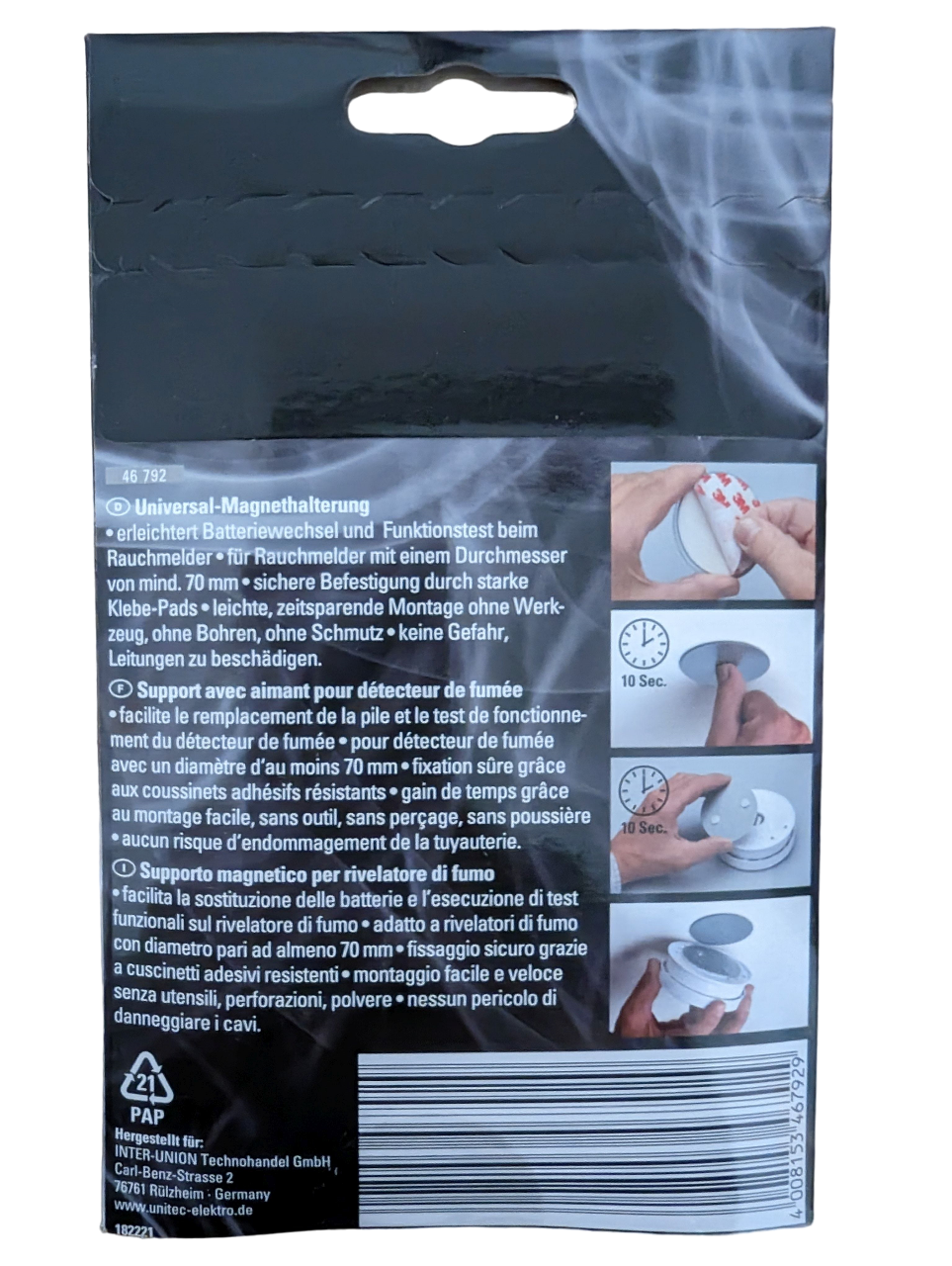 Unitec Universal - Magnethalterung - 70mm - ohen Bohren - 3M - 46792