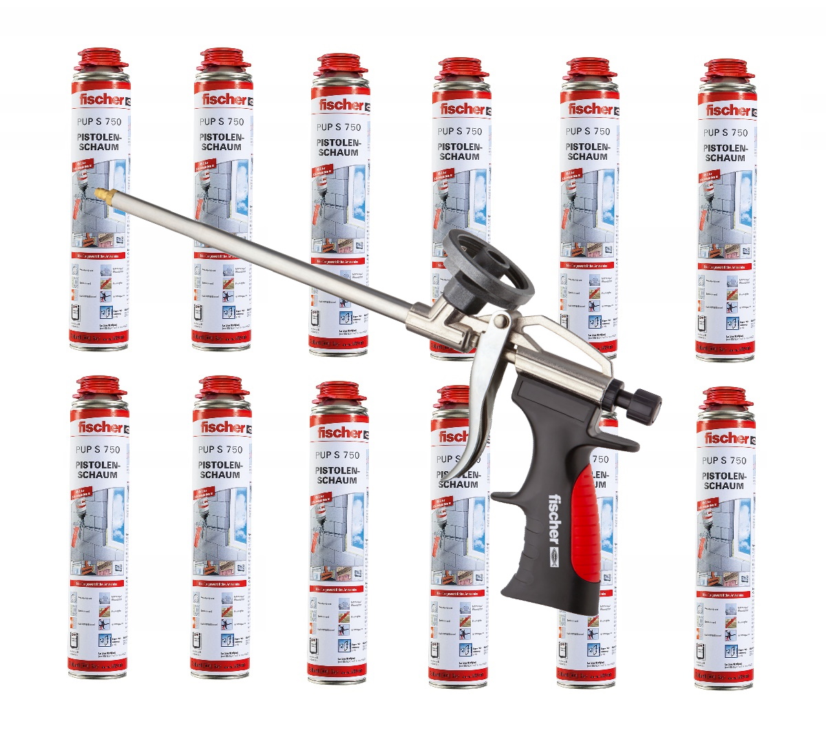 Fischer Pistolenschaum PUP S 750ml B2 1K - 12 Stück + 1x Fischer Schaumpistole
