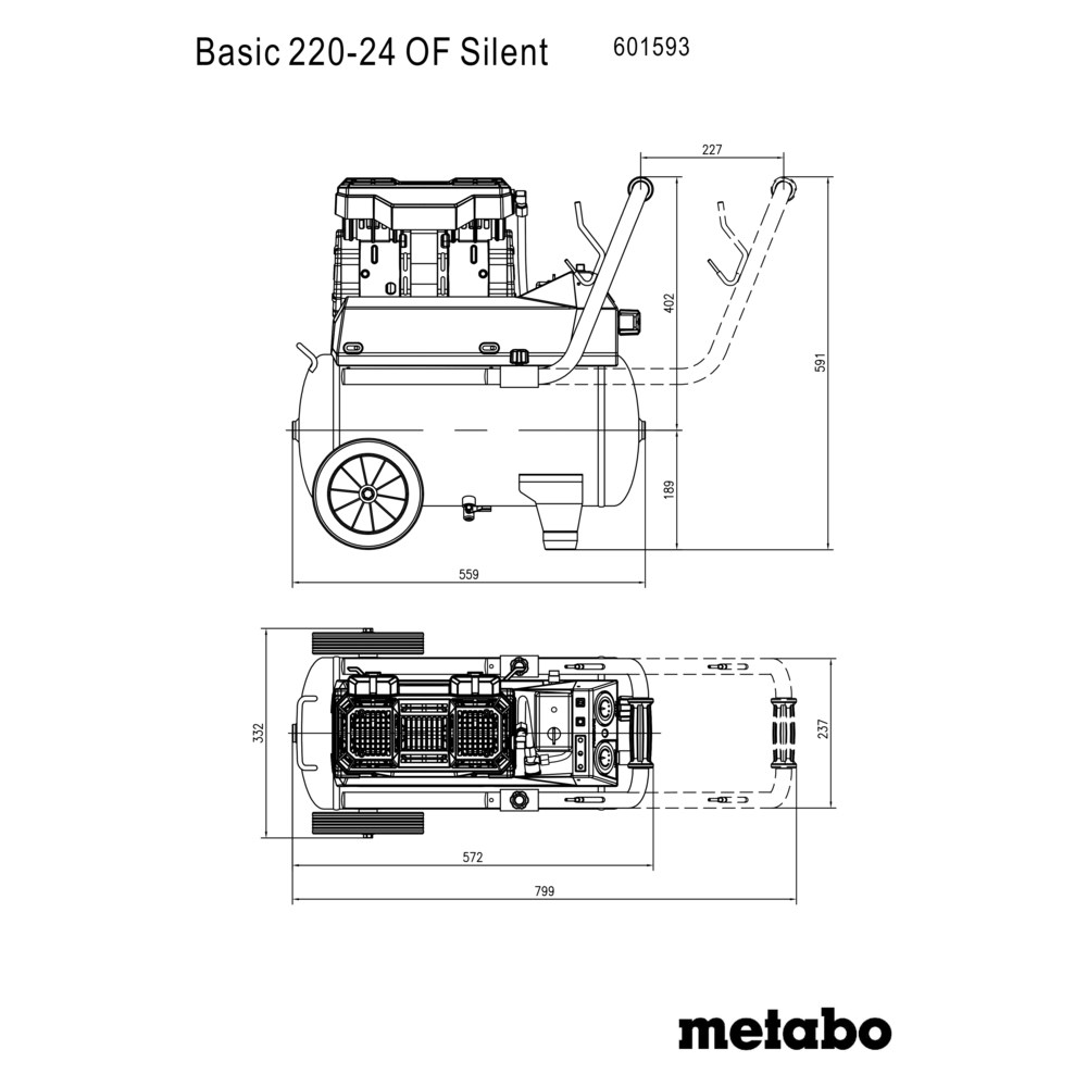 Metabo Kompressor Basic 220-24 OF Silent - 601593000 - 8bar - 1,1kW - 24 Liter