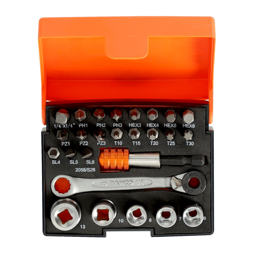 Bahco Bitsatz Steckschlüsselsatz mit Bit-Knarre - 18 Bits - Bithalter - 2058/S26