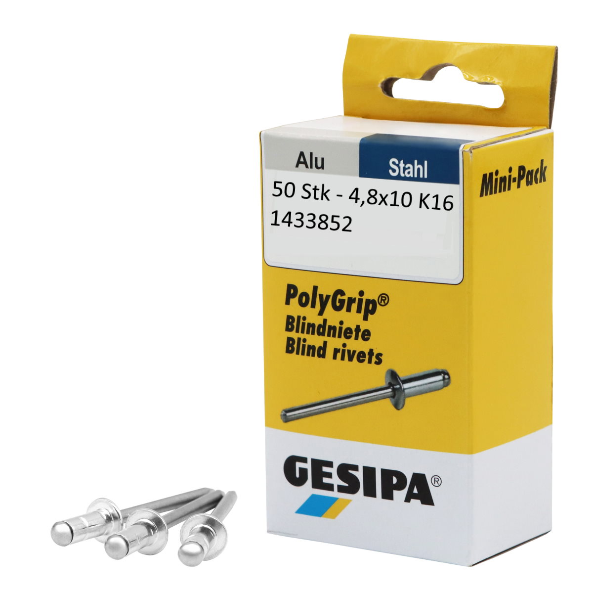 Gesipa Blindnieten Mini-Pack PolyGrip - 50 St - 4,8x10 K16 - Alu/Stahl - 1433852