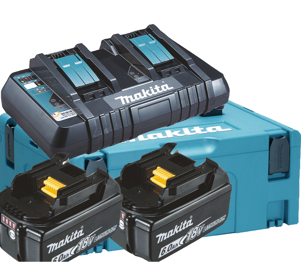Makita Akkus Ladegerät Koffer - DC18RD - MAKPAC 2 - 18V + 2x Akku BL1860B 6AH