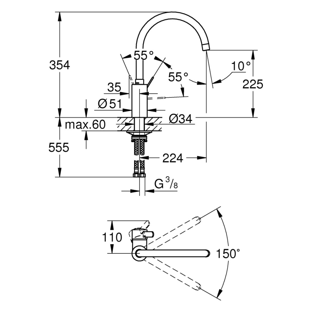 Grohe Küchenarmatur Eurosmart Cosmopolitan - Einhebel - Chrom - 32843002