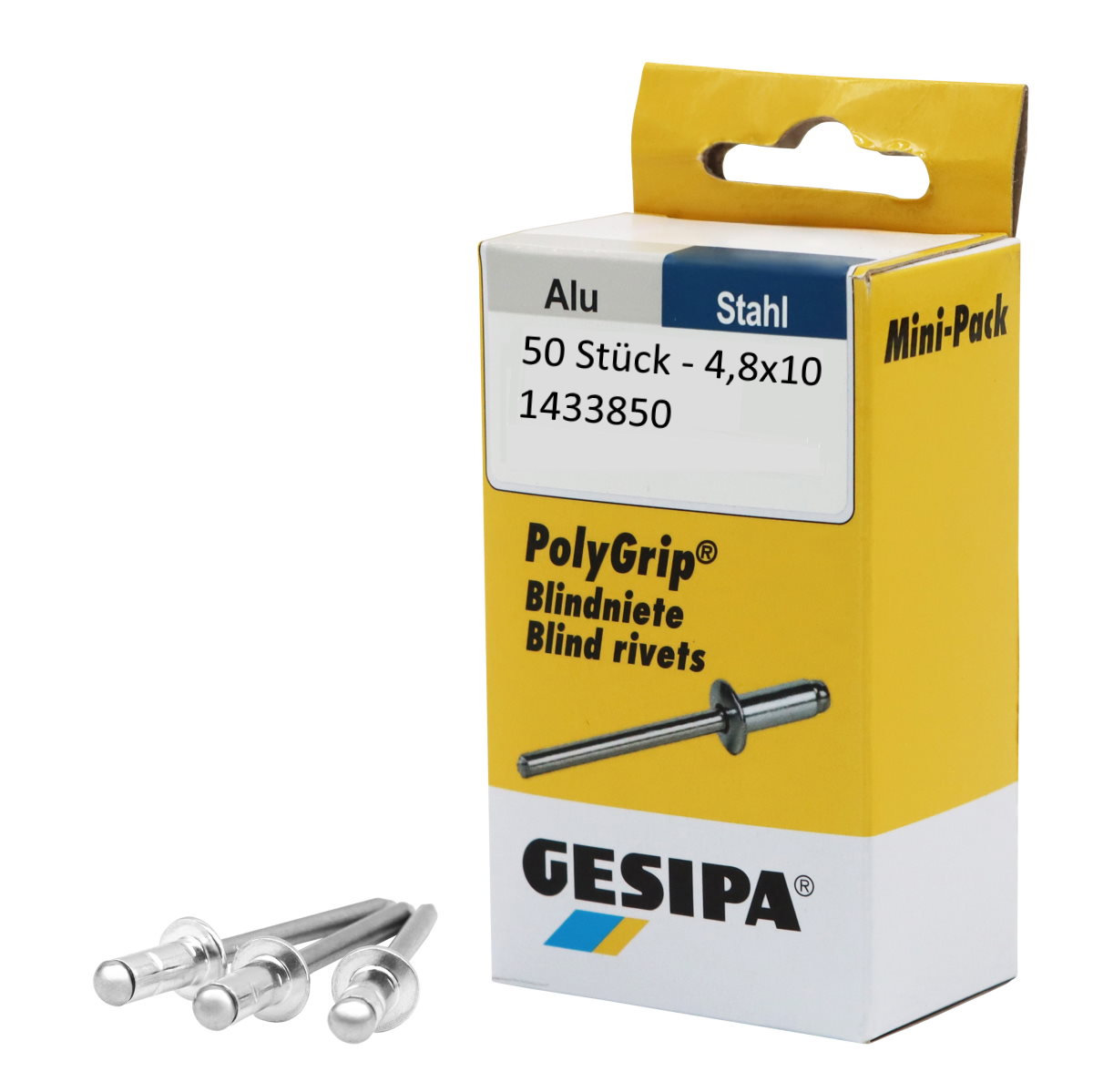 Gesipa Blindnieten Mini-Pack PolyGrip - 50 Stk - 4,8 x 10 - Alu/Stahl - 1433850