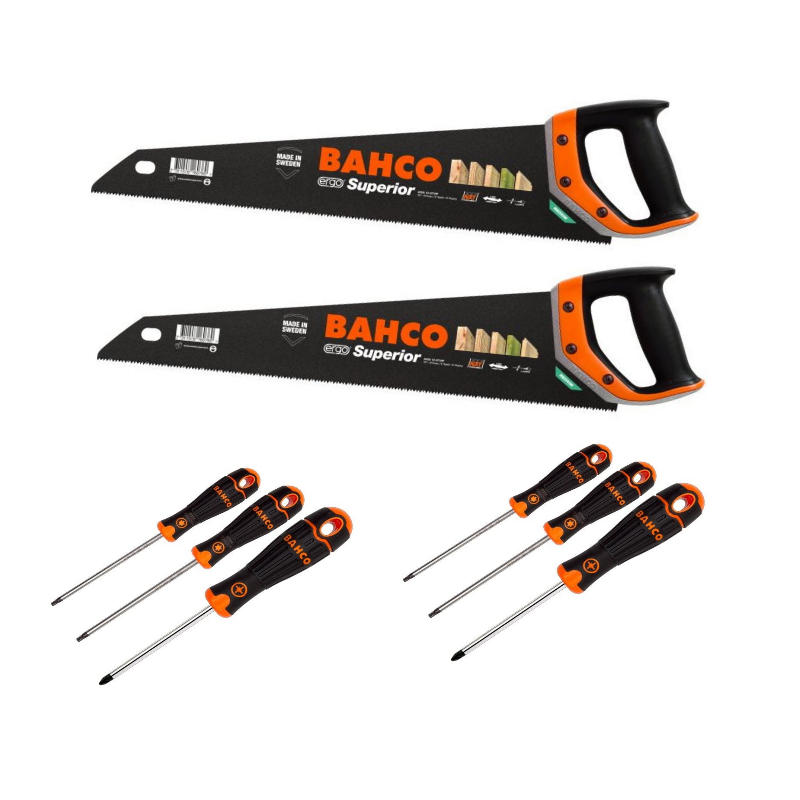 Bahco Säge Fuchsschwanz 2 Stück - 475mm 2600-19-XT-HP + 8 Schraubendreher