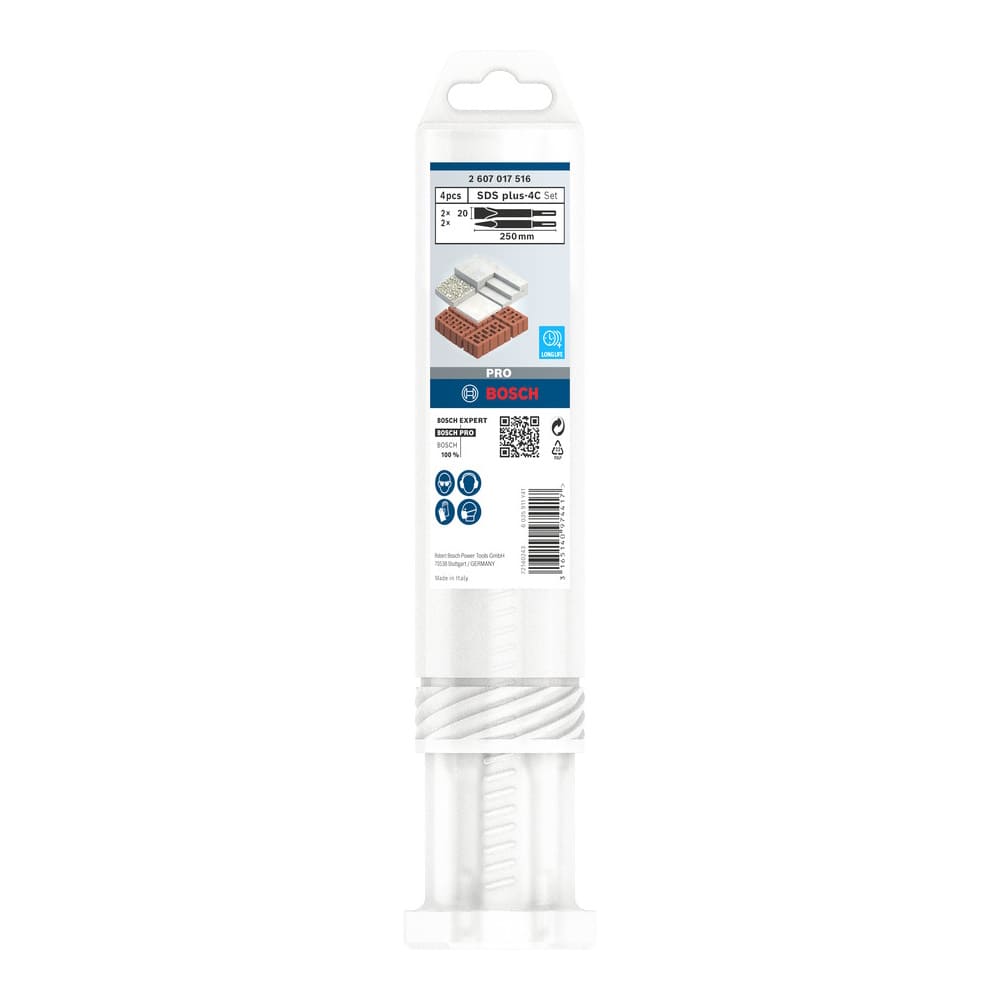 Bosch Meißelset mit SDS plus 4C - 4 teilig - 250mm - für Beton und Mauerwerk