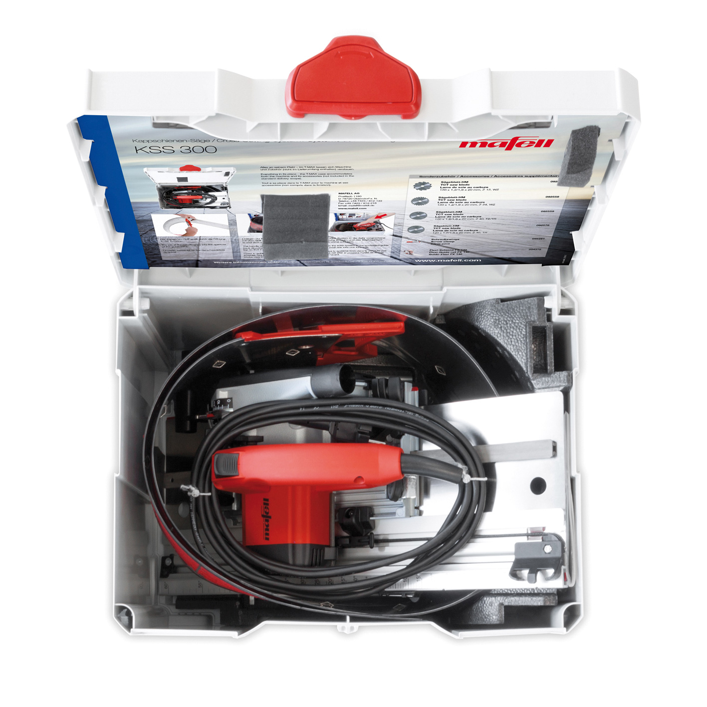 Mafell Kappschienen-Säge KSS 300 MaxiMAX im T-MAX mit Flexischiene 1,4m #916702