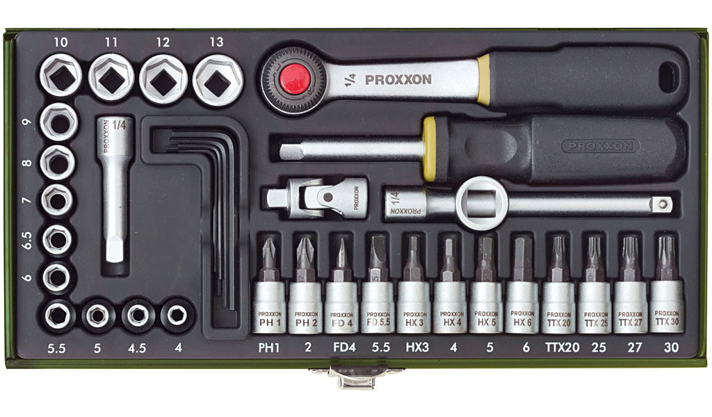 Proxxon Feinmechaniker-Satz mit 1/4 Zoll -Ratsche, 36-teilig - 23080