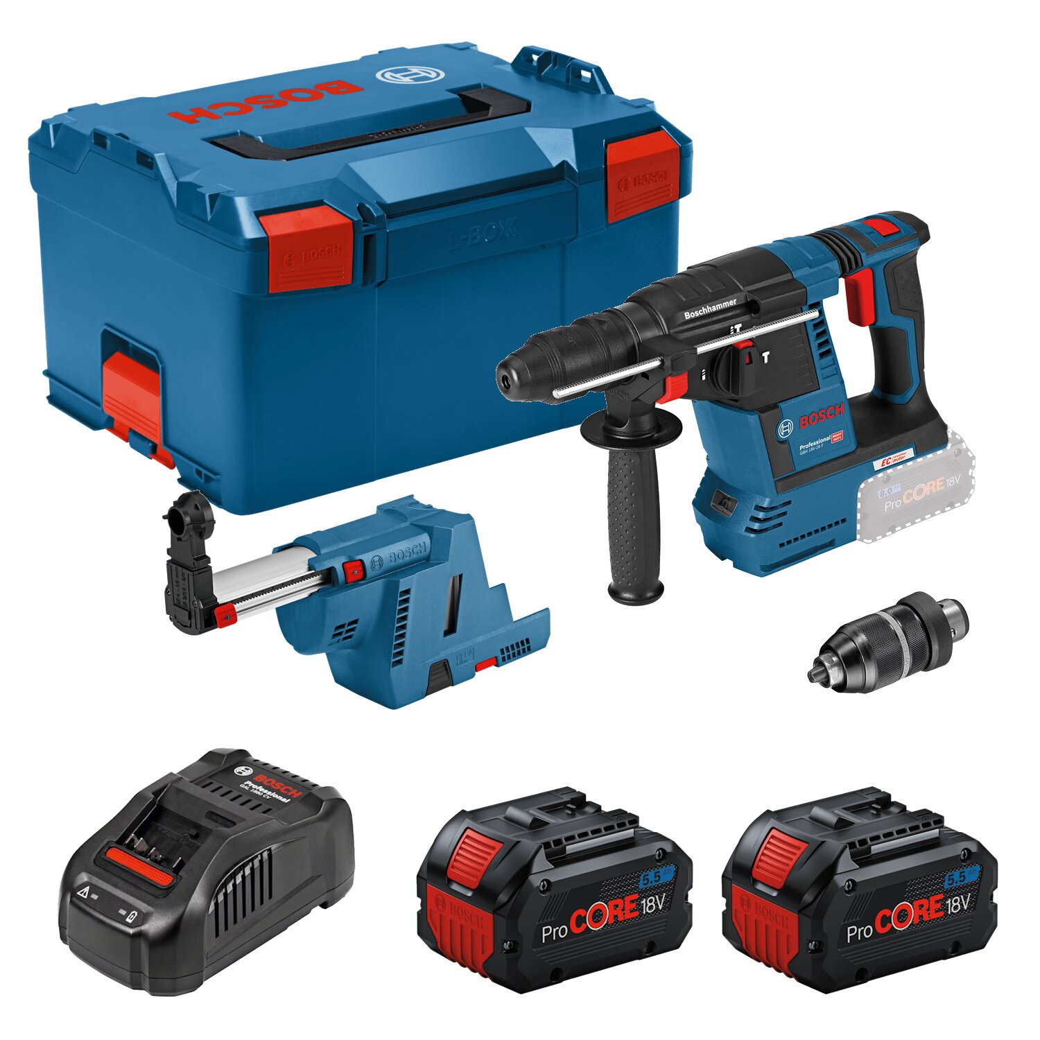 Bosch Akku-Bohrhammer GBH 18V-26F SDS plus inkl. 2x ProCORE18V 5,5Ah - Ladegerät