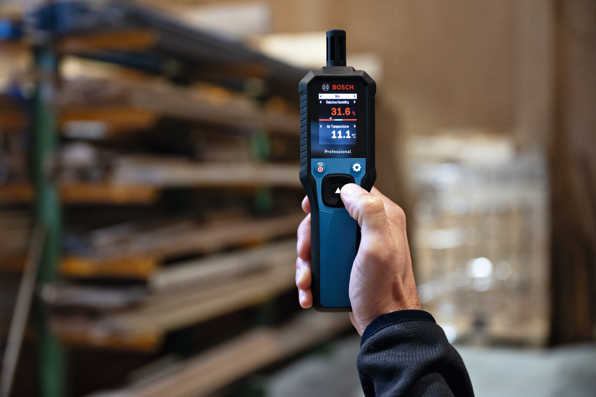 Bosch Holzfeuchtigkeitsmesser GDH 1-17 Thermo Hygrometer IP65 - präzise Messung