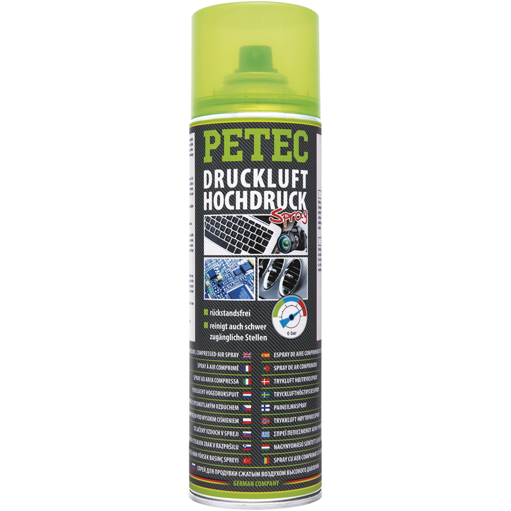 Petec 72150 Druckluftspray bis 6 bar -  farblos - 400ml Dose - 360 Grad Ventil