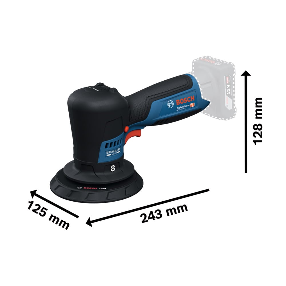 Bosch Akku Polierer GPX 12V-125 - Sologerät ohne Akku/Ladegerät inkl. Zubehör