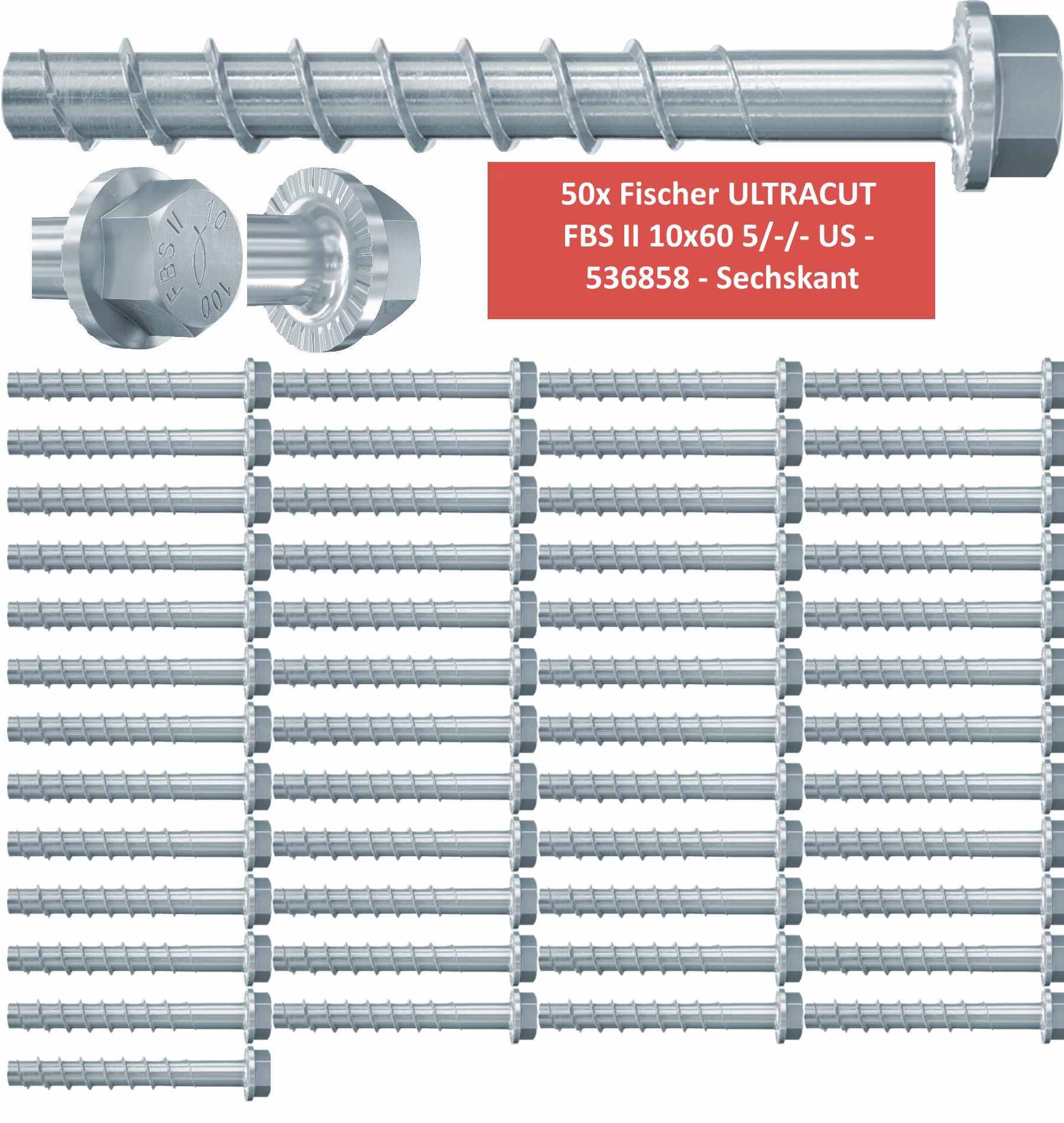 Fischer Betonschrauben Sechskant UltraCut FBS II 10x60 5/-/- US - 50 Stück