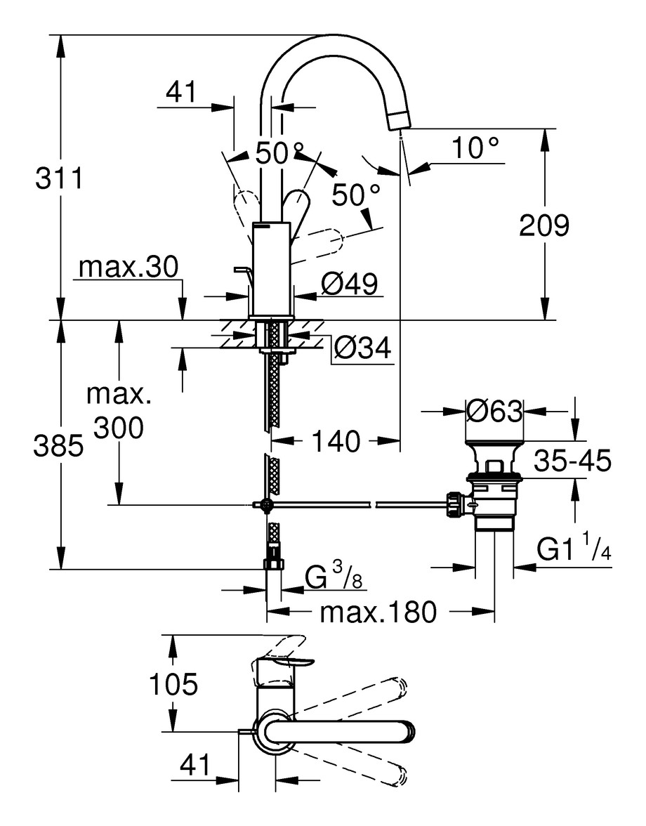 Grohe BauEdge Einhand-Waschtischbatterie - DN 15 - 23760000 - chrom