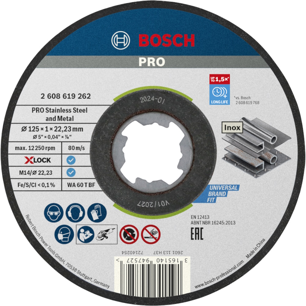 Bosch PRO X-LOCK Trennscheibe 125 mm Edelstahl Metall 1,0 mm 10-tlg.