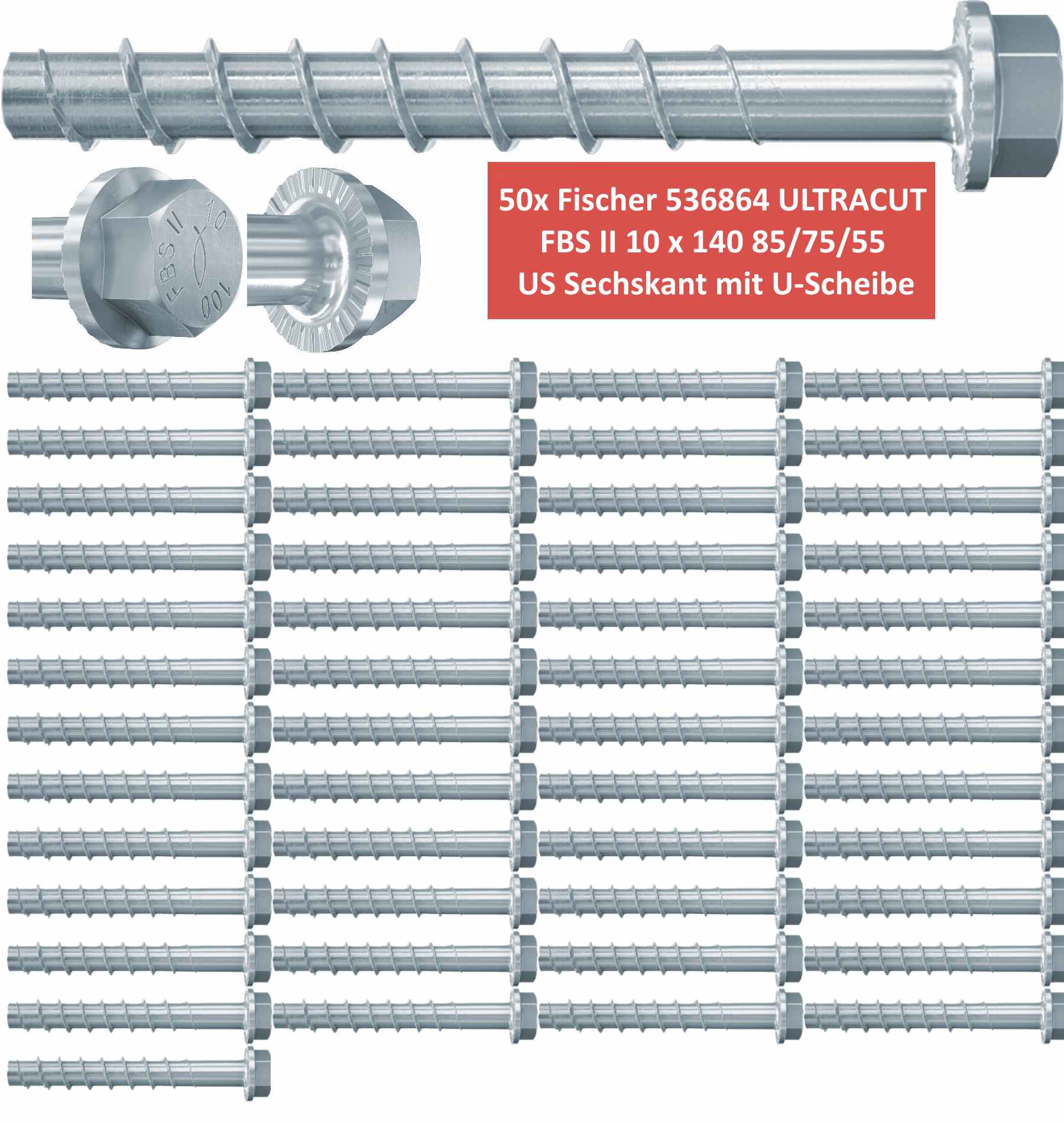 Fischer Betonschrauben Sechskant UltraCut FBS II 10x140 85/75/55 US - 50 Stück