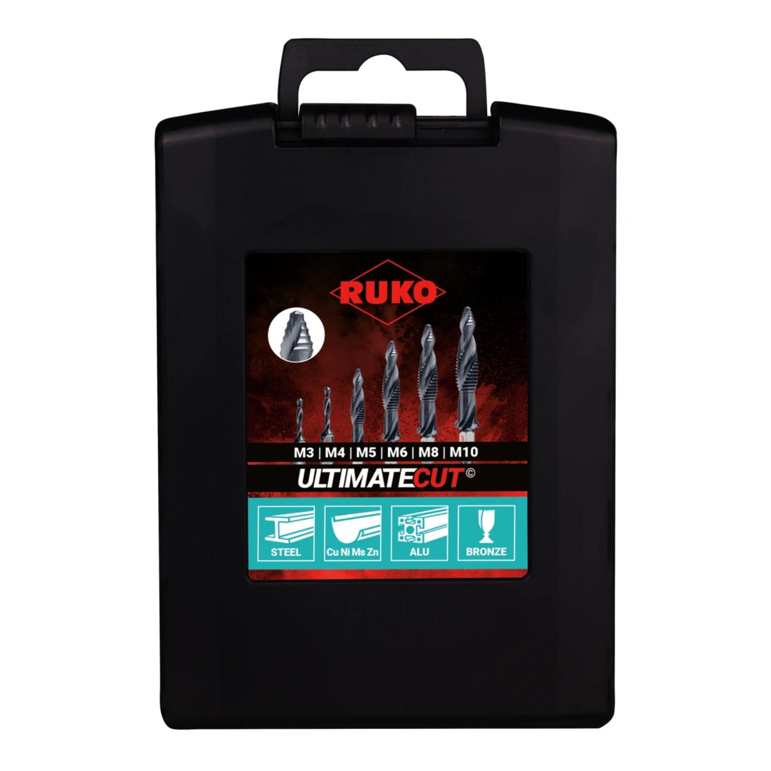 RUKO Kombi-Gewindebohrer-Set M3-M10 + Adapter - ULTIMATECUT RUnaTEC - HSS