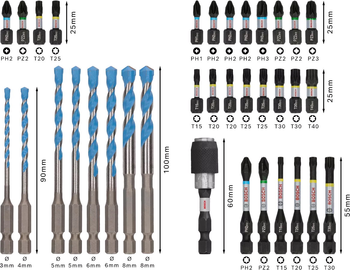 Bosch PRO Impact Mixed Set Schrauber Bit Set - 35-teilig - robust - 2608521U82