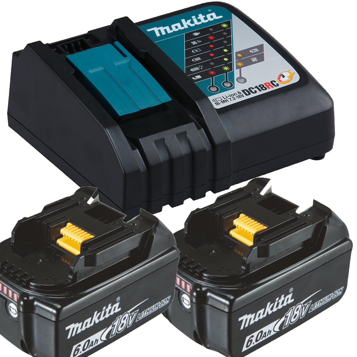 Makita Akkus Ladegerät Set - DC18RC - 14,4-18V + 2x BL1860B 6AH AKKU