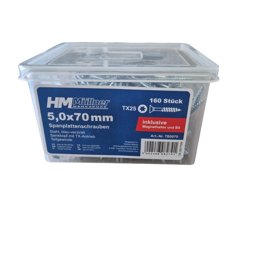 HM Müllner Spanplattenschrauben Box TX - Senkkopf - mit Bithalter und 2 Bits