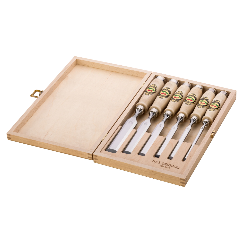 Kirschen Stechbeitel-Satz Set 1101000 - Holzkoffer Buche - 6-teilig - 6-26 mm