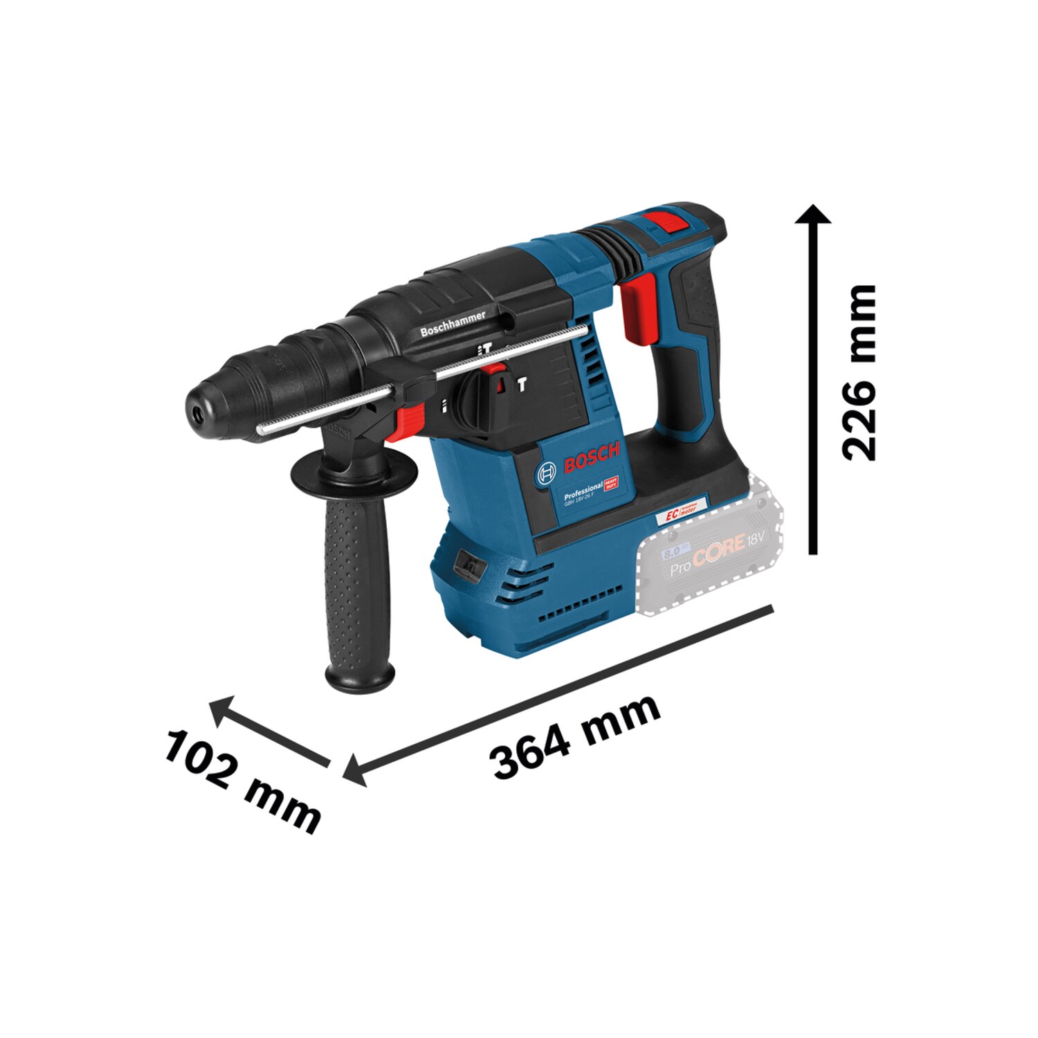 Bosch Akku-Bohrhammer GBH 18V-26F SDS plus inkl. 2x ProCORE18V 5,5Ah - Ladegerät