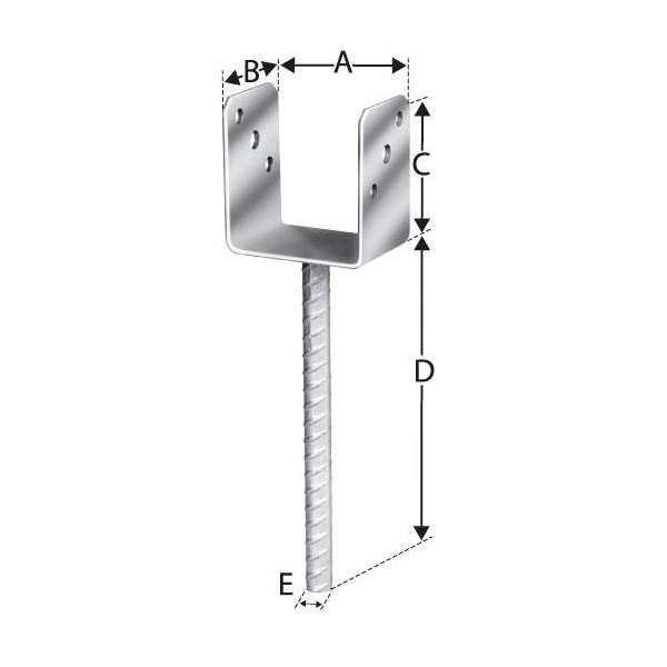 U - Pfostenträger 121 mm - 200mm länge - feuerverzinkt - geriffelte Steindolle
