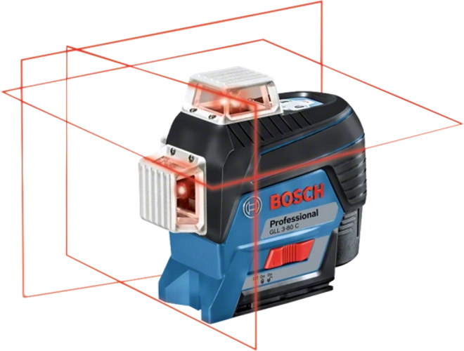 Bosch GLL 3-80 C Linienlaser rot - L-BOXX - 1x2Ah Akku - Zubehör - Ladegerät