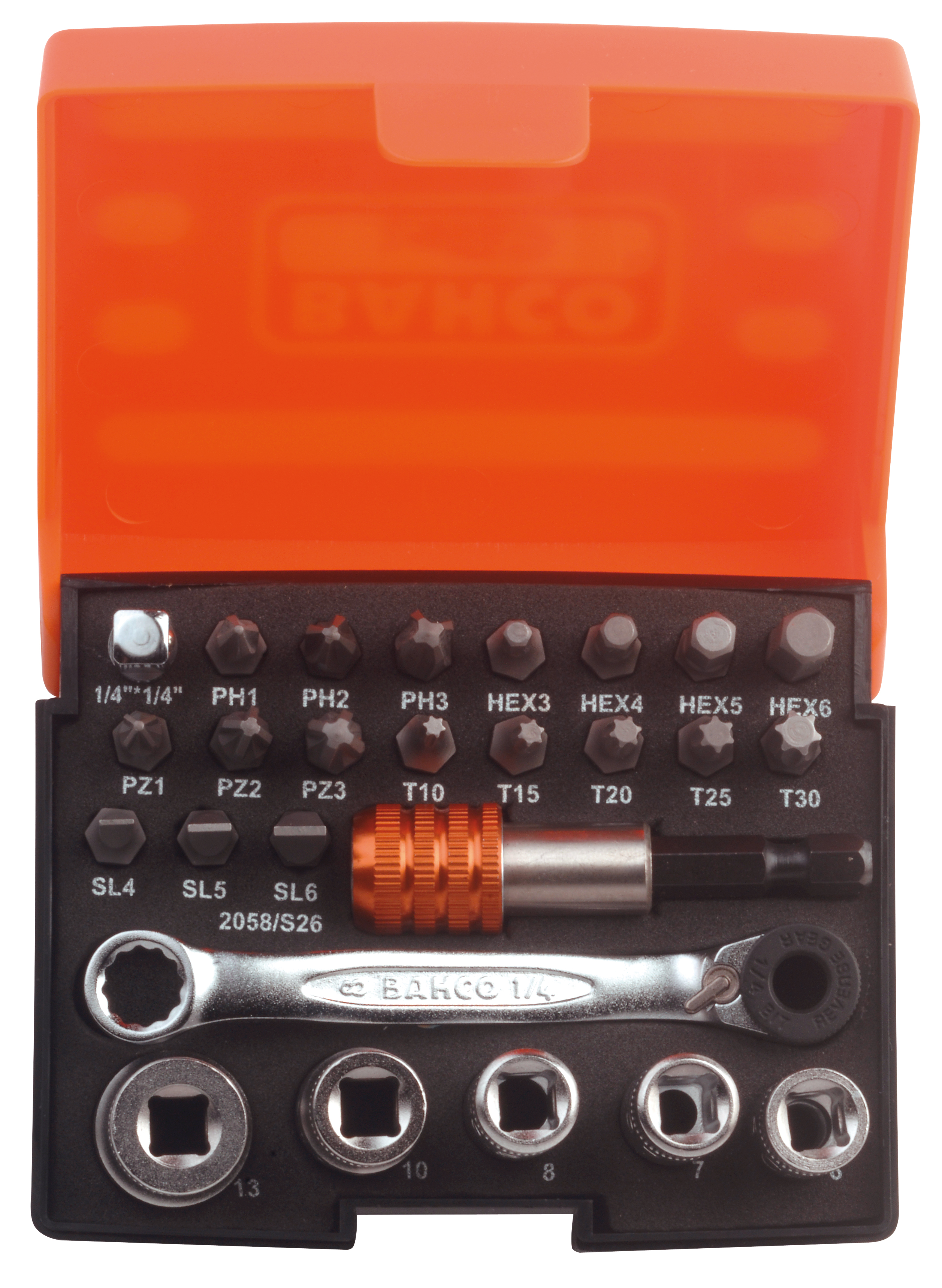 Bahco Bitsatz Steckschlüsselsatz mit Bit-Knarre - 18 Bits - Bithalter - 2058/S26
