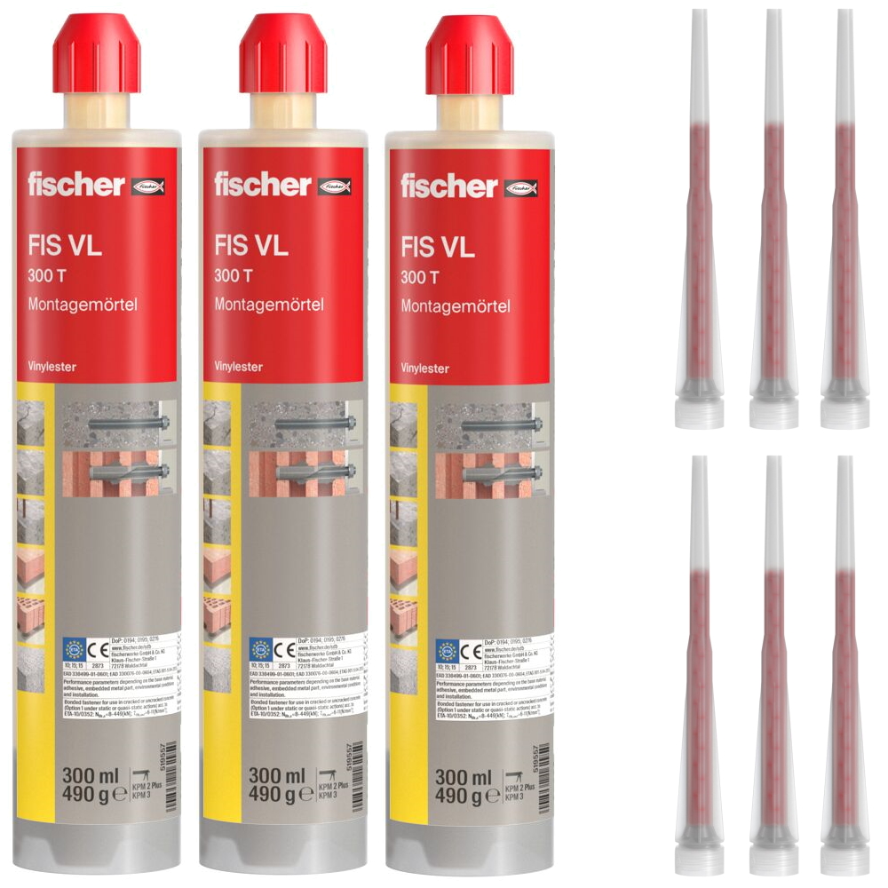 Fischer Montagemörtel FIS VL 300 T - 3 Stück inkl. 6x Statikmischer - 519557