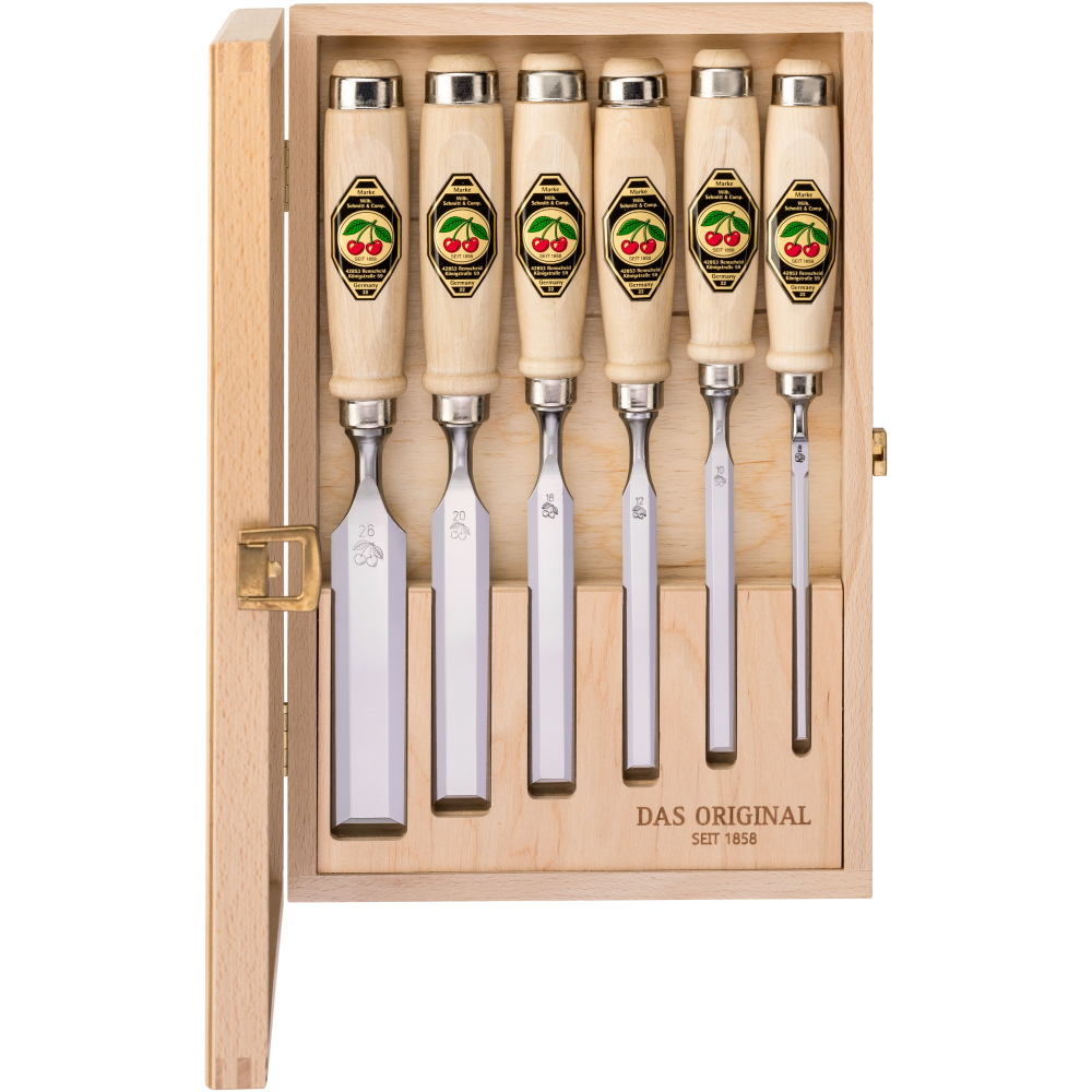 Kirschen Stechbeitel-Satz Set 1101000 - Holzkoffer Buche - 6-teilig - 6-26 mm