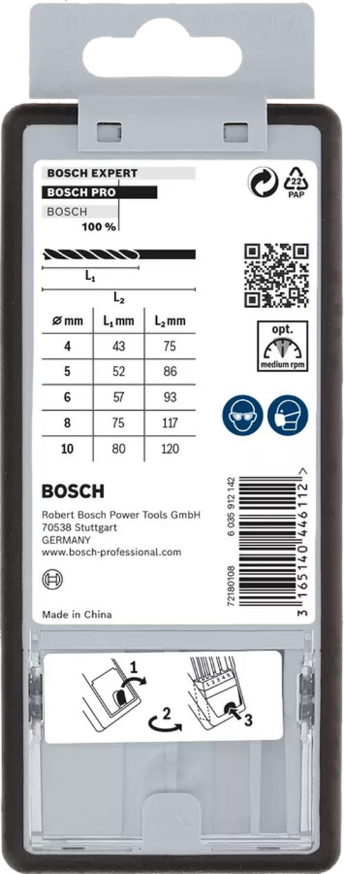 Bosch Pro Wood Holzspiralbohrer-Set - 5-teilig - 4,5,6,8,10mm - 2607010527