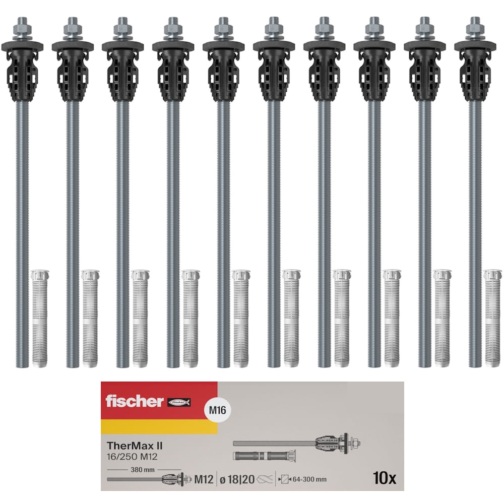 Fischer Dübel Abstandsmontagesystem SET 10 Stück TherMax 2 II 16/250 M12 - WDVS