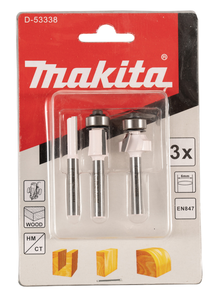 Makita Fräser-Set - D-53338 - 3-teilig - 6mm Schaftaufnahme