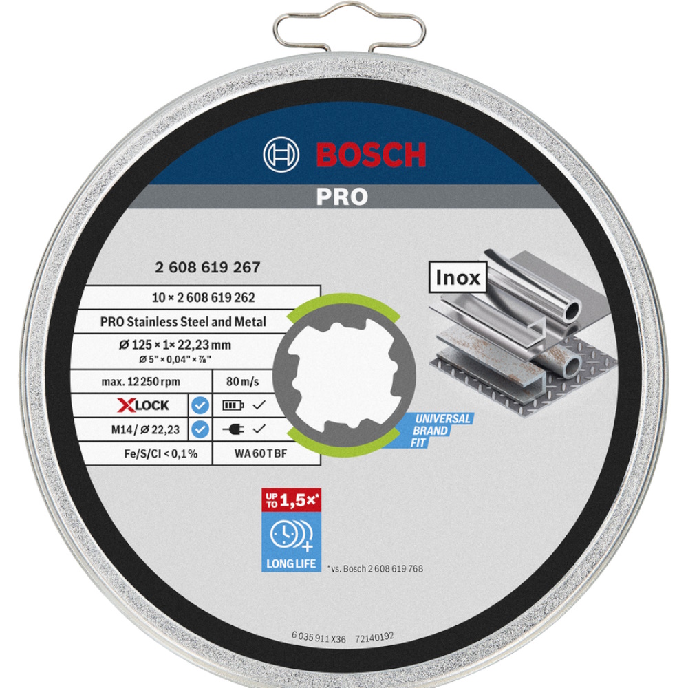 Bosch PRO X-LOCK Trennscheibe 125 mm Edelstahl Metall 1,0 mm 10-tlg.