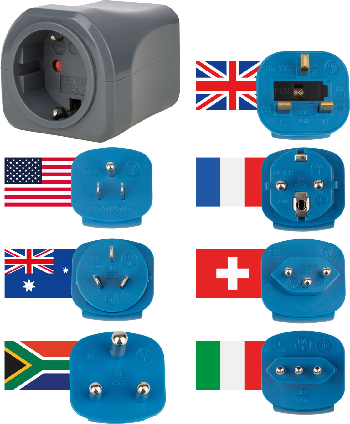 Brennenstuhl Reisestecker-Set - für 150 Länder - 7 Einsätze - IP20 - 1508160